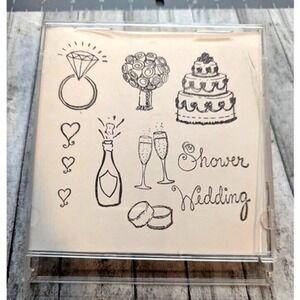 Wedding Bridal Shower Hearts Unmounted Clear Acrylic Stamps Lot in Case